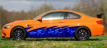 Load image into Gallery viewer, 3D Dragons Ripped Metal Car Vinyl, Racing flag Car wrap, Car side tribal Racing flag vinyl, Full color tribal Checkered flag car decal