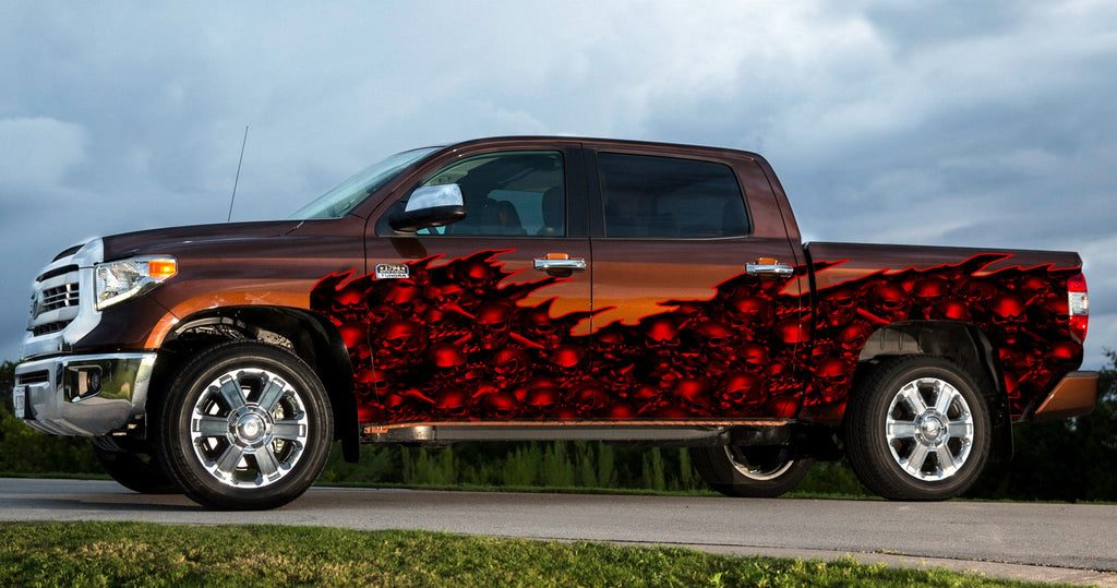 Full Color Car Side Graphics, 3D Scull Car Graphic Decal, Sculls Car Vinyl Sticker, Sculls for Cars Side Wrap Vinyl Decal, Car wrap graphics