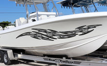 Load image into Gallery viewer, Sword Ripped Metal Watercraft Vinyl Design, Tribal Cigar Boat Side Graphics Decal, Full Color Yacht Graphics, Speed boat Vinyl Sticker