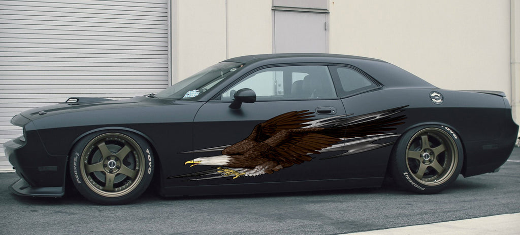 Tribal Ripped Metal Car Vinyl Sticker, Tribal Pride Car Vinyl, USA Bald Eagle Car Wrap Racing Stripes Decal, Full Color Car Side Graphics