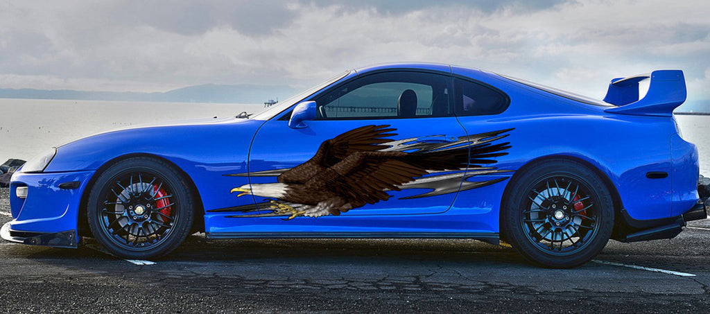 Tribal Ripped Metal Car Vinyl Sticker, Tribal Pride Car Vinyl, USA Bald Eagle Car Wrap Racing Stripes Decal, Full Color Car Side Graphics