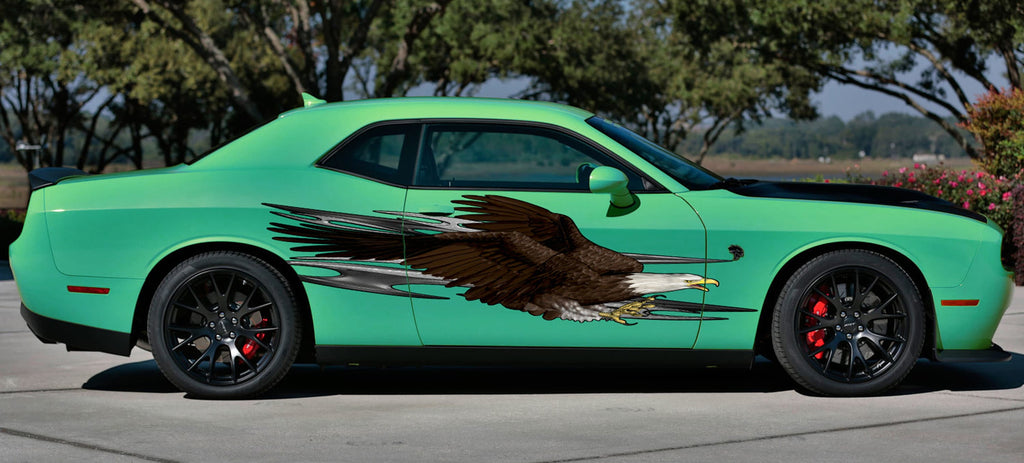 US Bald Eagle Car Wrap Decal, Bald Eagle Ripped Metal Car Vinyl, American pride Car Vinyl, Tribal Pride Car Sticker, Full Color Car Graphics
