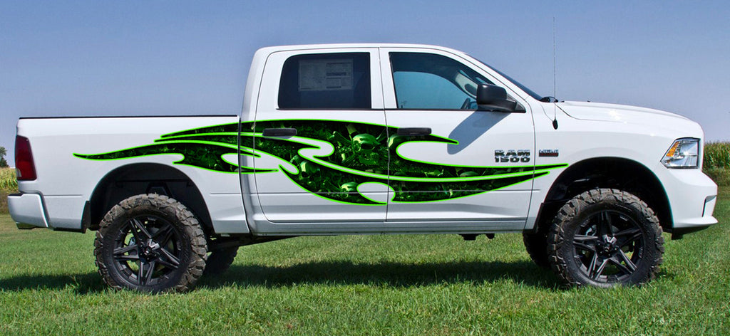Skull 3D Car Graphic Decal, Skull car vinyl side wrap, Skulls car vinyl graphics, Skull car vinyl decal, Skeleton car vinyl sticker