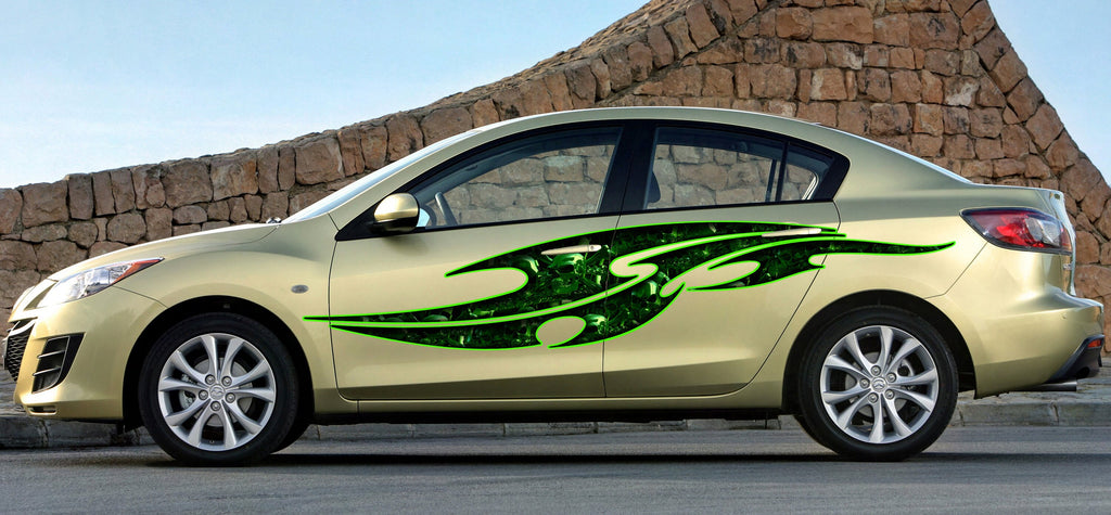 Tribal skulls street racing graphic, Skull car vinyl decal, Skeleton car vinyl sticker, Skulls car side design, Skull car vinyl side wrap