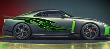 Load image into Gallery viewer, Tribal skulls street racing graphic, Skull car vinyl decal, Skeleton car vinyl sticker, Skulls car side design, Skull car vinyl side wrap