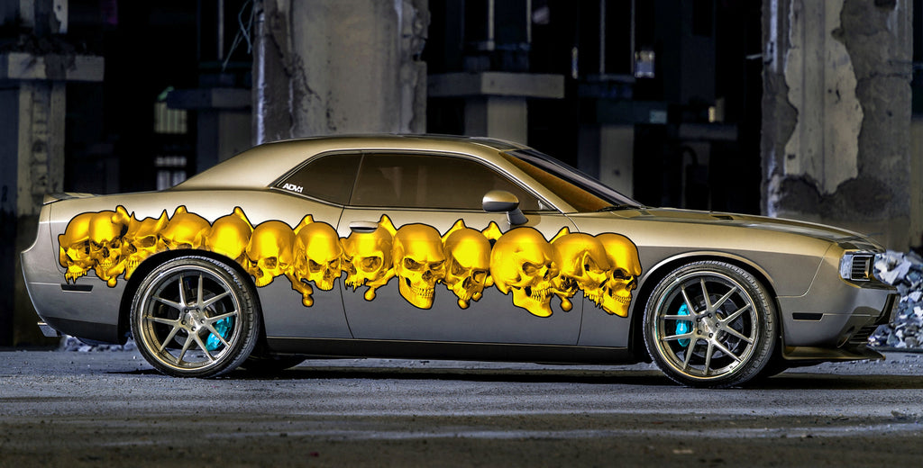 Tribal skulls street racing graphics, 3D Skull car vinyl decal, Skulls car vinyl sticker, Car wrap sculls vinyl graphics, Car wrap design