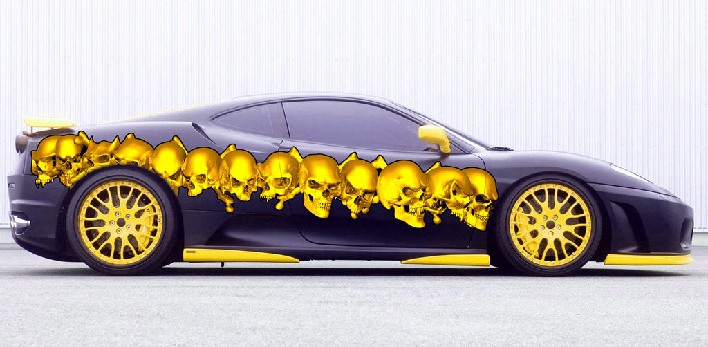 Tribal Skulls Racing Stripes Vinyl Decal, Skull Full Color Car Vinyl Design, Skulls Car Wrap, Skull Car Vinyl Sticker, Great 3D Car Decal