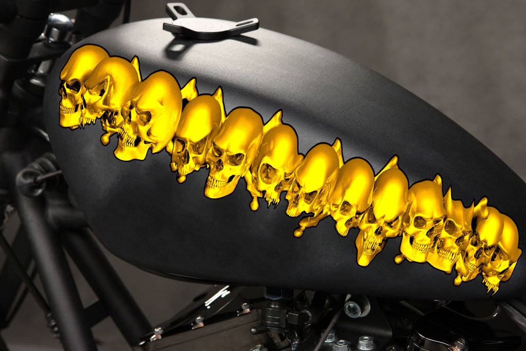 Flame Skull Car Decal, Skulls Crotch Rocket Wrap, 3D Skulls Chopper Graphics, Tribal Flames Skulls Motorcycle Sticker
