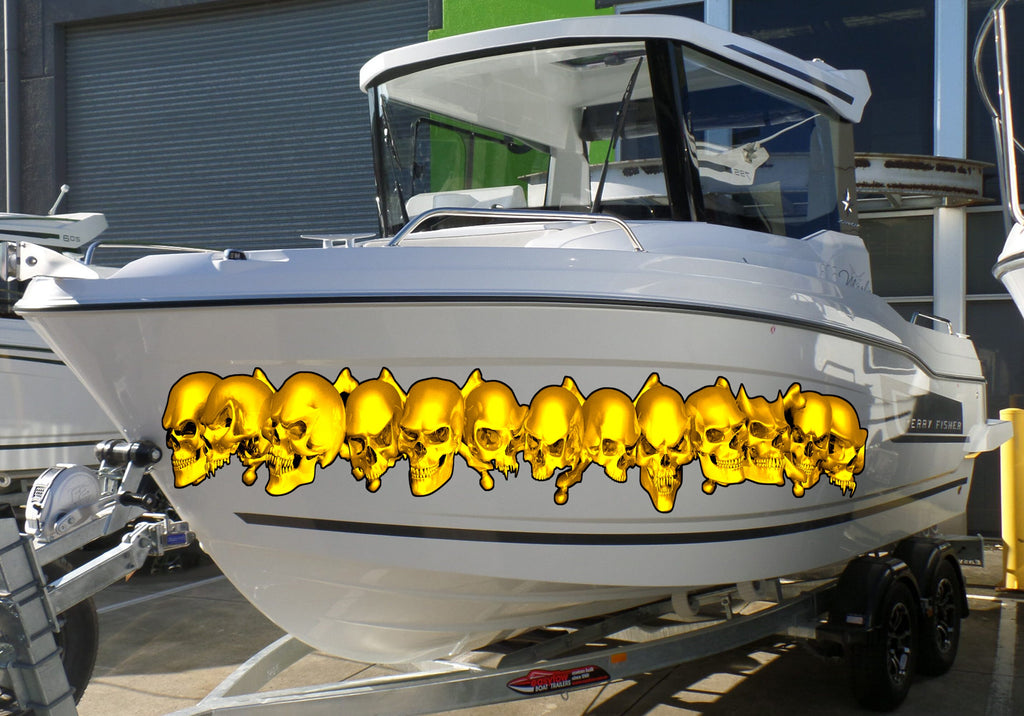 3D Skulls Yacht Vinyl Wrap, Skull Boat Decals, Watercraft Vinyl Graphics, Tribal Yacht Vinyl, Ranger Boat Decals
