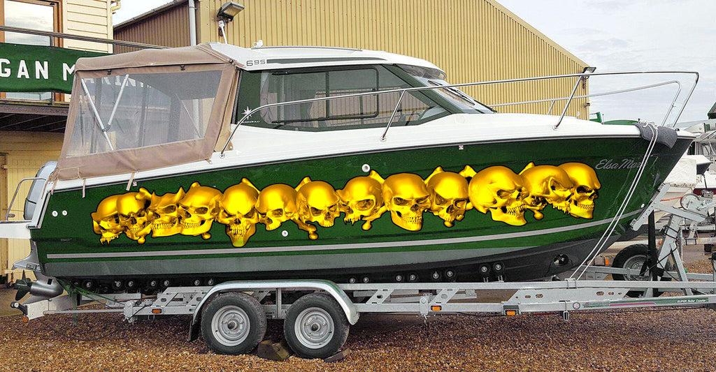 3D Skulls Yacht Vinyl Wrap, Skull Boat Decals, Watercraft Vinyl Graphics, Tribal Yacht Vinyl, Ranger Boat Decals