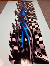 Load image into Gallery viewer, 3D Racing flag car decal Car Graphic, Checkered flag Car Vinyl side wrap, Racing flag Car sticker, Ripped Metal Full Color Car Vinyl