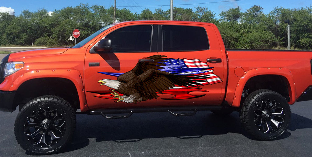 US Flag Car Side Graphics , US Pride Car Vinyl Full Color Decal, American pride car side design, Bald Eagle vinyl side wrap