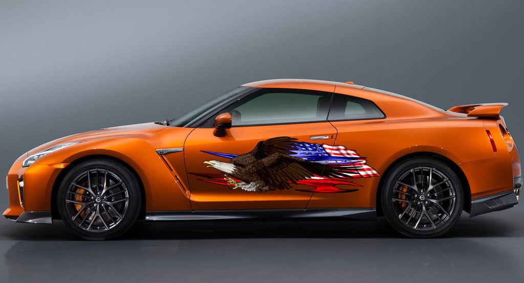 US Eagle car vinyl decal, US Flag car wrap, Pride car vinyl side sticker, American pride car graphics, Big USA flag car side design