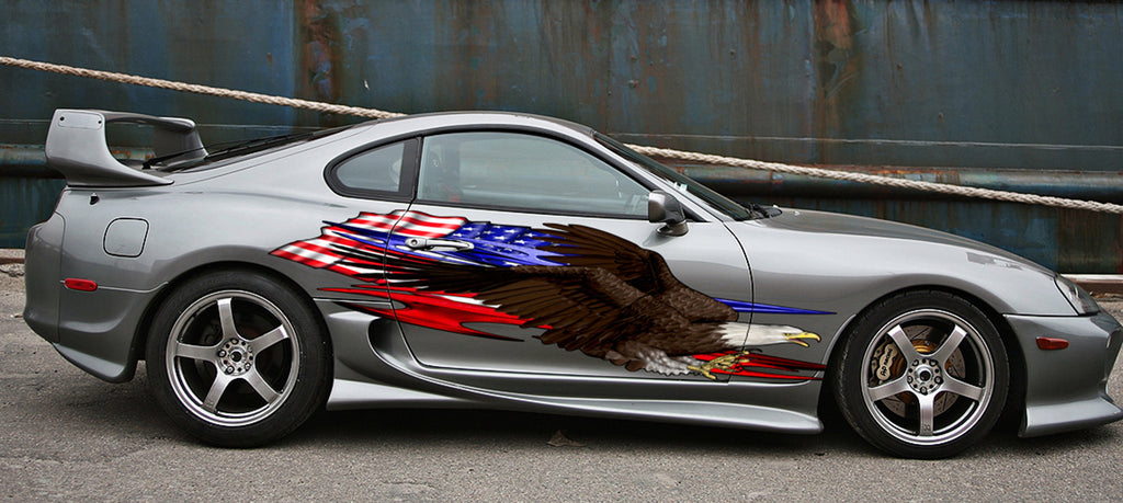 US Eagle car vinyl decal, US Flag car wrap, Pride car vinyl side sticker, American pride car graphics, Big USA flag car side design