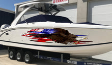 Load image into Gallery viewer, US eagle Cigar Boat Wrap Yacht Vinyl, Watercraft Sticker Design, 3D US Flag Boat Graphics Ripped Metal Full Color Speed Boat Vinyl Design