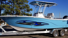 Load image into Gallery viewer, Watercraft Sticker Design, Tribal Boat Graphics Ripped Metal Full Color Speed Boat Vinyl Design, Tribal Cigar Boat Wrap, Yacht Vinyl Sticker