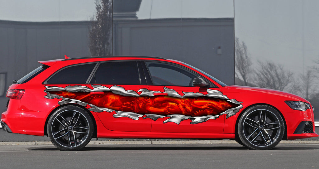 Dragons Ripped Metal Car Wrap, Dragons Car Vinyl Decal, Lizard Car Vinyl Sticker, Full Color Car Side Graphics, Lizard Car Side Design