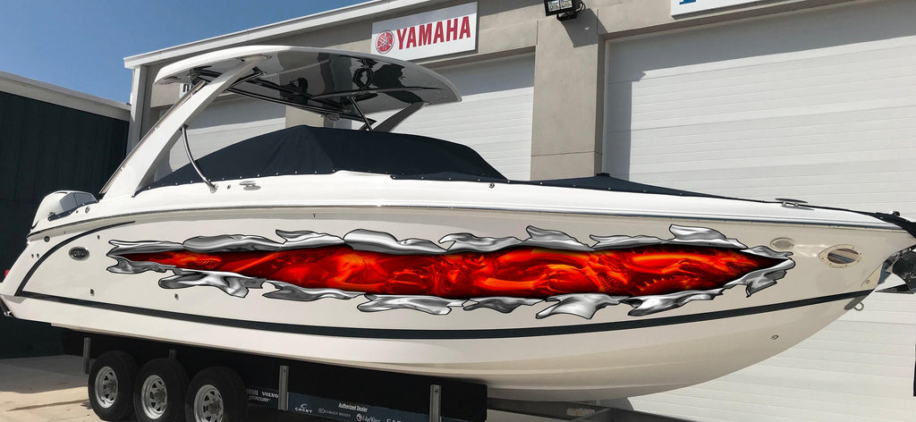 Fiery Dragons Ripped Metal Yacht Decals, Flames Dragons Boat Vinyl Wrap, Dragons Watercraft stickers, 3D Dragon Boat Vinyl Graphics