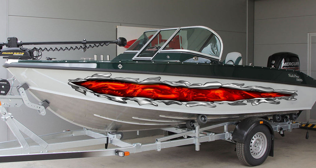 Fiery Dragons Ripped Metal Yacht Decals, Flames Dragons Boat Vinyl Wrap, Dragons Watercraft stickers, 3D Dragon Boat Vinyl Graphics