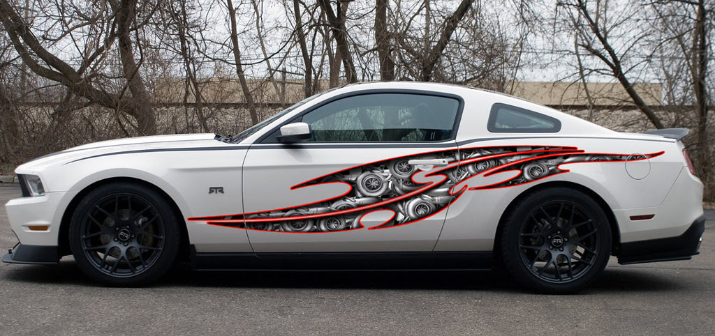 3D Car Vinyl Tribal tattoo Car wrap, Street legal Ripped Metal Car Vinyl, Car side tribal performance vinyl, Turbocharged car vinyl sticker