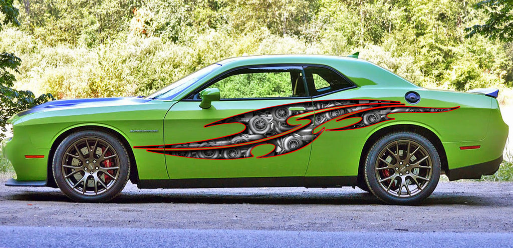 3D Car Vinyl Tribal tattoo Car wrap, Street legal Ripped Metal Car Vinyl, Car side tribal performance vinyl, Turbocharged car vinyl sticker