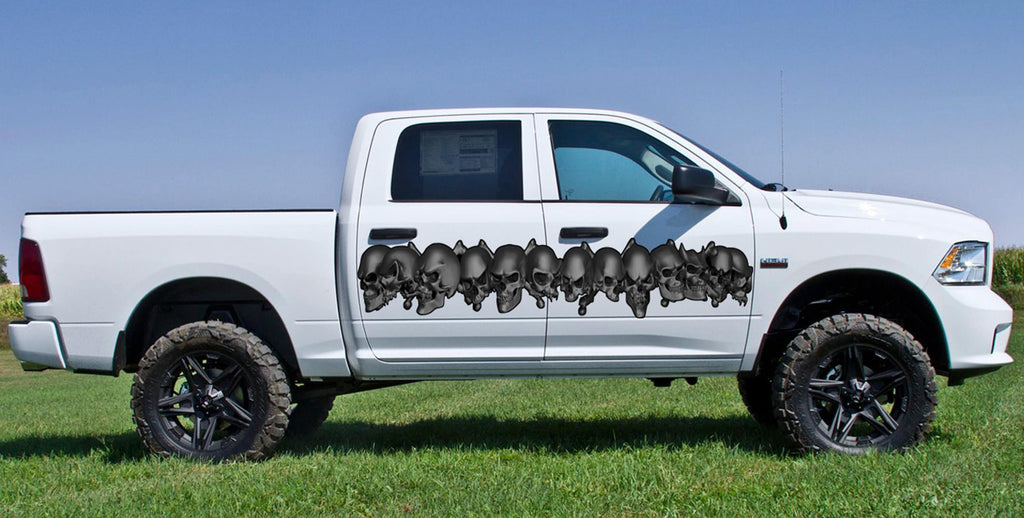 3D Skull Car Graphics, Skull Full Color Car Side Wrap, Skulls Car Vinyl Decal, Skulls Car Side Design, Skull Car Vinyl Side Sticker