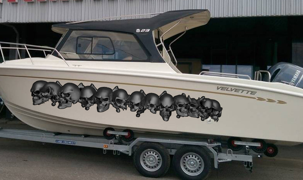 3D Scull Boat Graphics Ripped Metal Full Color Speed Boat Vinyl Design, Scull Cigar Boat Wrap, Yacht Vinyl, Watercraft Sticker Design