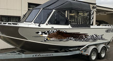Load image into Gallery viewer, 3D Racing flag Boat Graphics Ripped Metal Full Color Speed Boat Vinyl Design, Checkered flag Cigar Boat Wrap, Yacht Vinyl