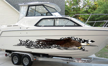 Load image into Gallery viewer, 3D Racing flag Boat Graphics Ripped Metal Full Color Speed Boat Vinyl Design, Checkered flag Cigar Boat Wrap, Yacht Vinyl