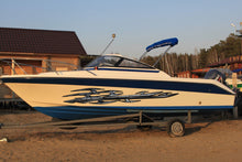 Load image into Gallery viewer, Tribal Ripped Metal Watercraft Vinyl, Tribal Cigar Boat Side Graphics, Full Color Yacht Graphics