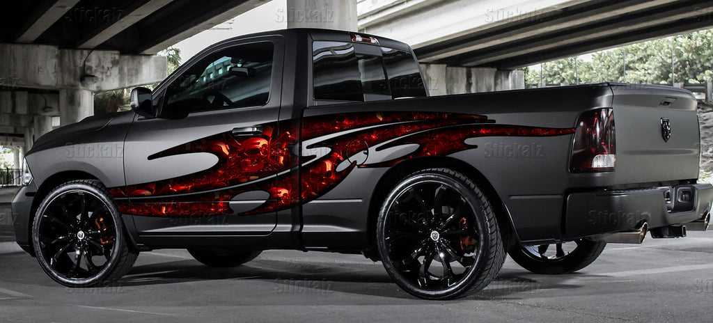 3D Skull Car Vinyl Full Color Side Graphics, Skulls Car Ripped Metal, Skull Car Side Design, Skulls Car Vinyl Side Sticker, Skull Car Wrap
