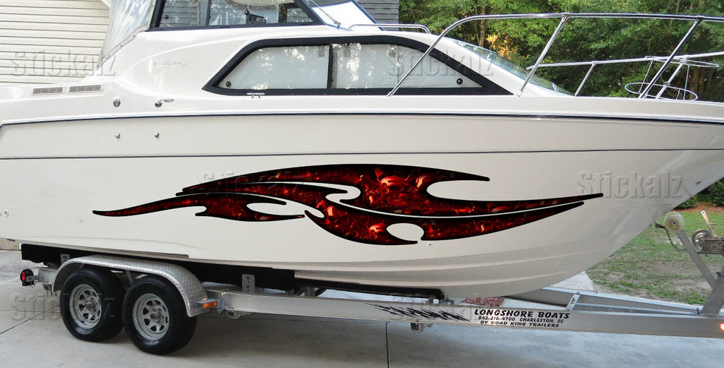 3D Scull Boat Graphics Ripped Metal Full Color Speed Boat Vinyl Design, Scull Cigar Boat Wrap, Yacht Vinyl, Watercraft Sticker Design