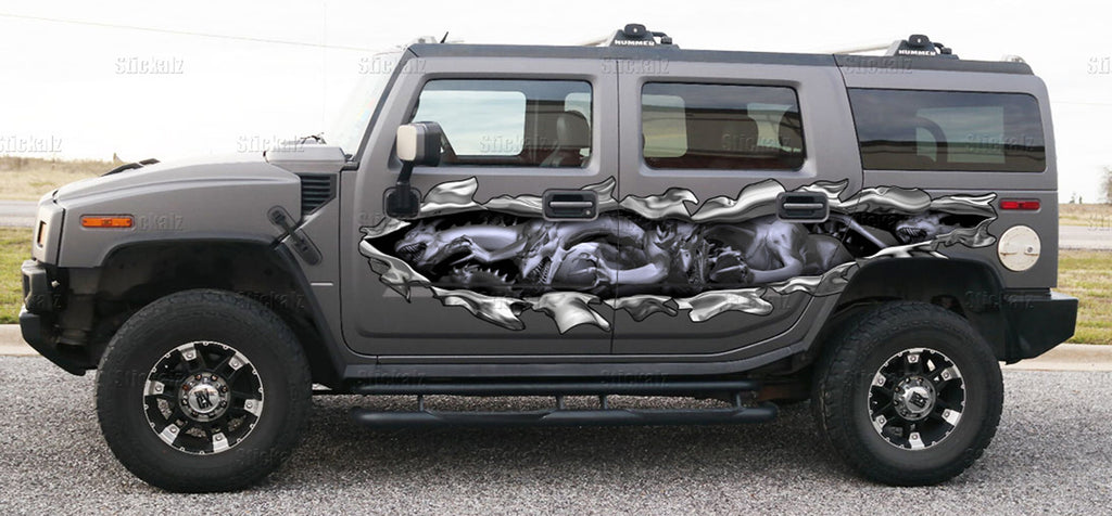 3D Dragons Ripped Metal Car Vinyl, Lizard Car Vinyl Side Wrap, Dragons Full Color Car Side Graphics, Lizard Car Vinyl Side Sticker