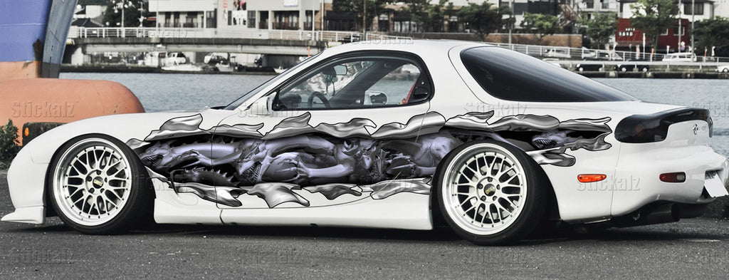 3D Dragons Car Wrap, Dragons Car Vinyl Decal, Lizard Full Color Car Graphics, Dragons Ripped Metal Car Vinyl, Lizard Car Vinyl Side Sticker