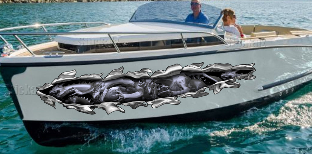 Dragons Ripped Metal Watercraft Vinyl, Dragons Cigar Boat Side Graphics, Full Color Yacht Graphics