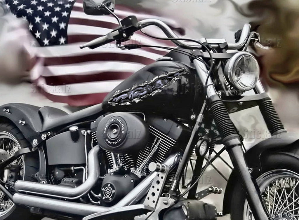 Dragons Decal Full Color Crotch Rocket Graphics, Dragons Chopper Vinyl, Dragons Bike Graphics, Patriotic Motorcycle Sticker