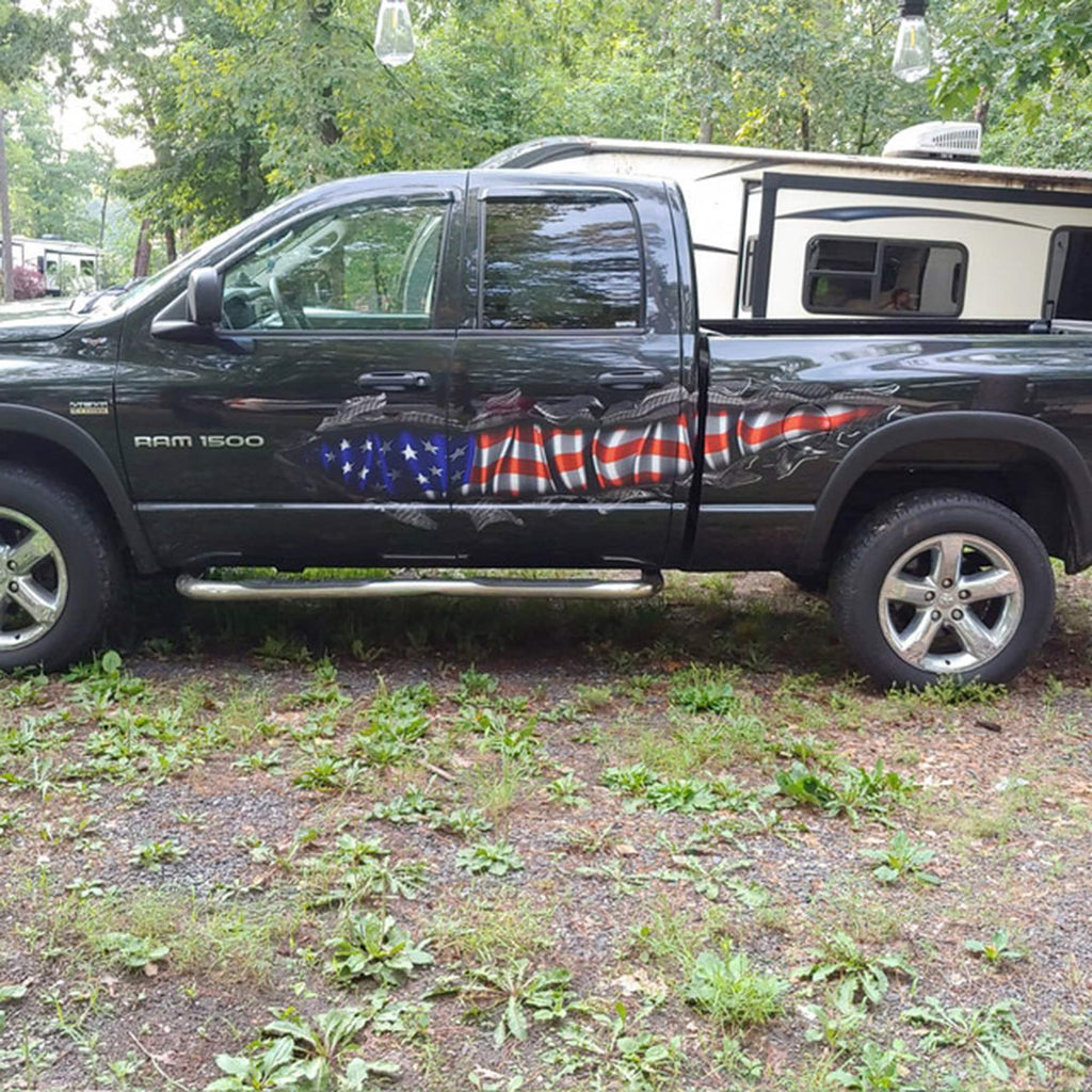 US Pride Car Vinyl Decal, US Flag Car Graphics, American flag car wrap, USA flag Ripped Metal Full Color Car Design, Patriotic car decals