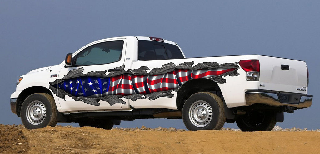 US Pride Car Vinyl Decal, US Flag Car Graphics, American flag car wrap, USA flag Ripped Metal Full Color Car Design, Patriotic car decals