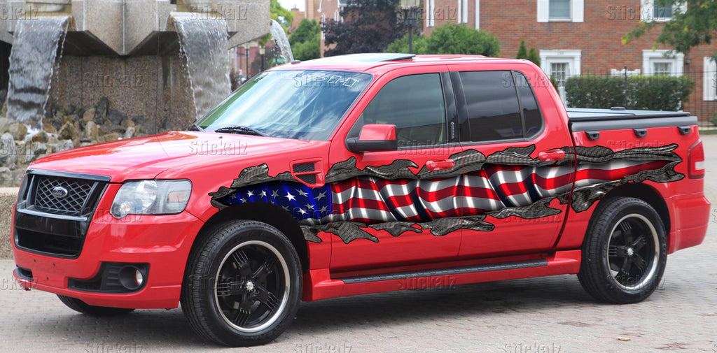 US Flag Car Wrap and decals Ripped Metal Full Color truck Vinyl Design , American flag décor for jeep decoration