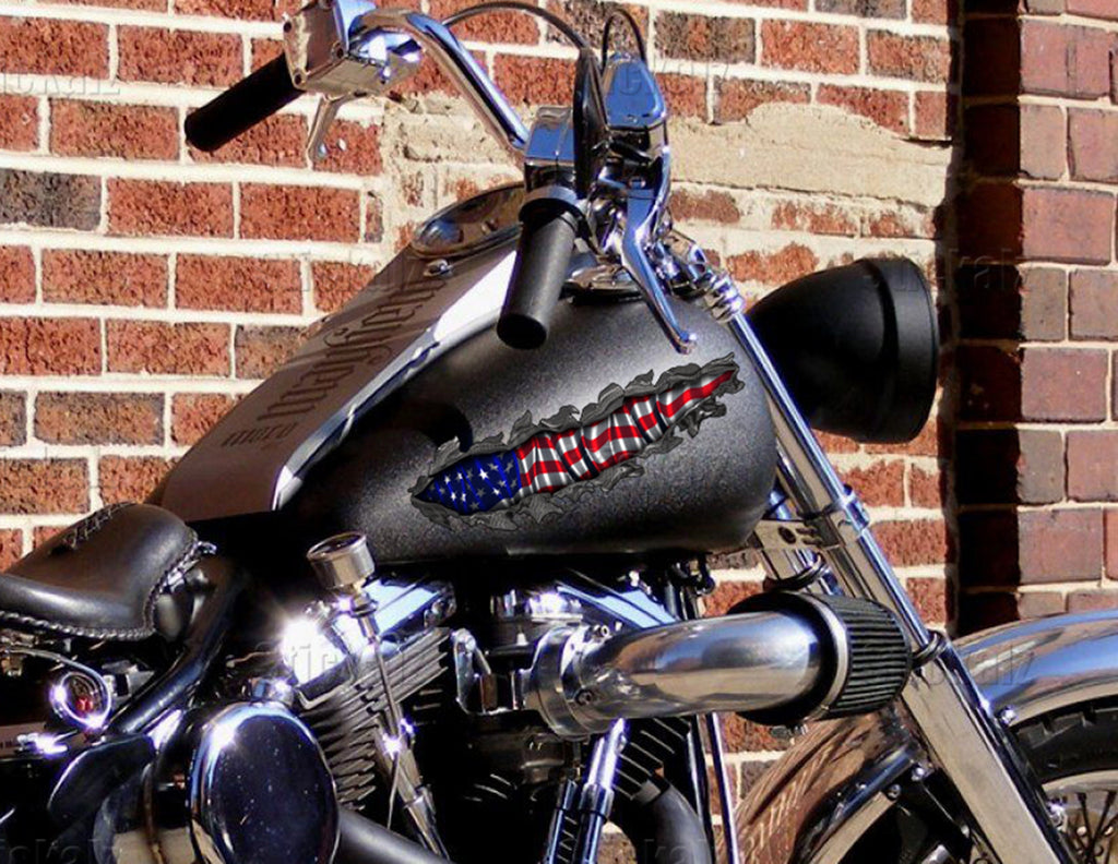 US Flag Ripped Metal Motorcycle decals Wrap, Racing Bike Vinyl, US Pride Sport Bike decor,