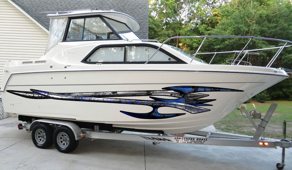 Racing Stripes Boat Graphics, Full Color Boat Graphics, Tribal Cigar Boat Wrap, Tribal Yacht Vinyl Decal, Watercraft Sticker, Boat Design