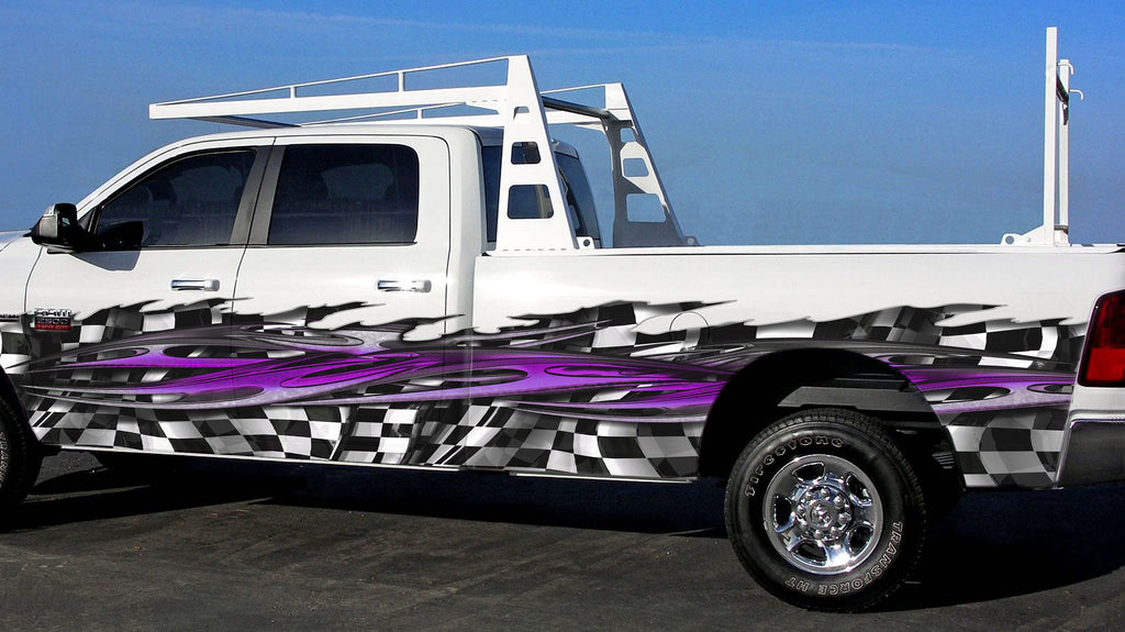 Racing Flag Car Vinyl Sticker, Checkered flag Jeep Side Graphics, Tribal Racing Ripped Metal Car Wrap, Flag Car Design