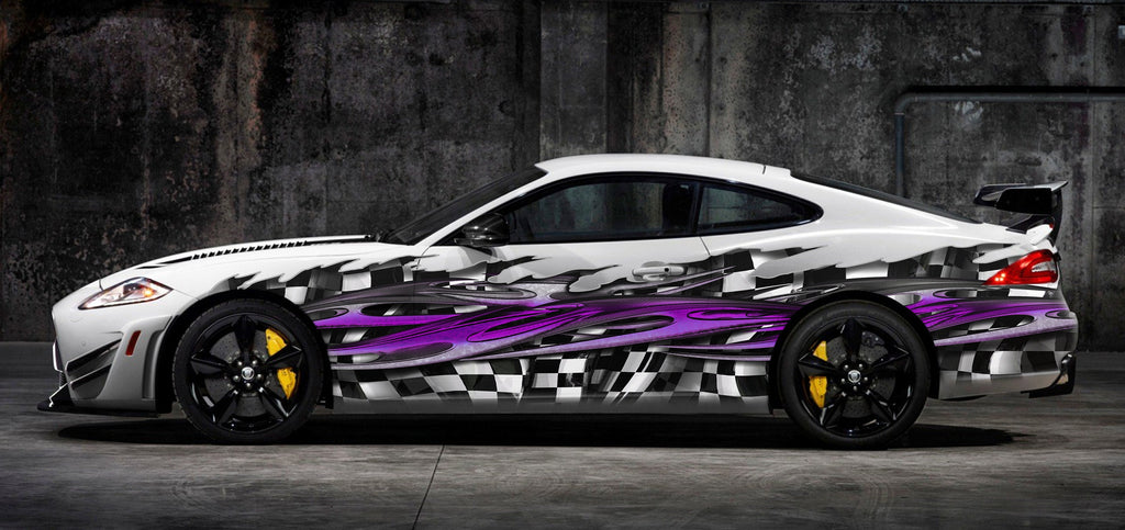 3D Racing flag Car Wrap, Flag Car vinyl, Full color tribal Checkered flag car decal, Car side graphics, sticker, car décor