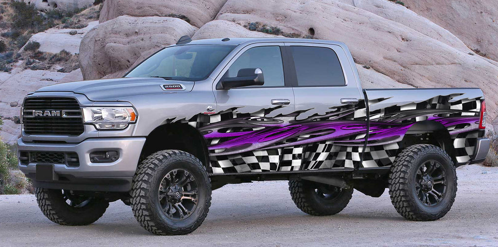 Ripped Metal Checkered Flag Car Graphic, Racing Flag Car Side Wrap, Full Color Car Side Decal, Checkered Flag Car Vinyl Design