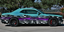 Load image into Gallery viewer, Checkered flag street racing car vinyl graphics, Racing flag car side wrap, 3D Racing flag car side vinyl decal, Checkered flag car design