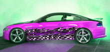 Load image into Gallery viewer, Checkered flag street racing car vinyl graphics, Racing flag car side wrap, 3D Racing flag car side vinyl decal, Checkered flag car design