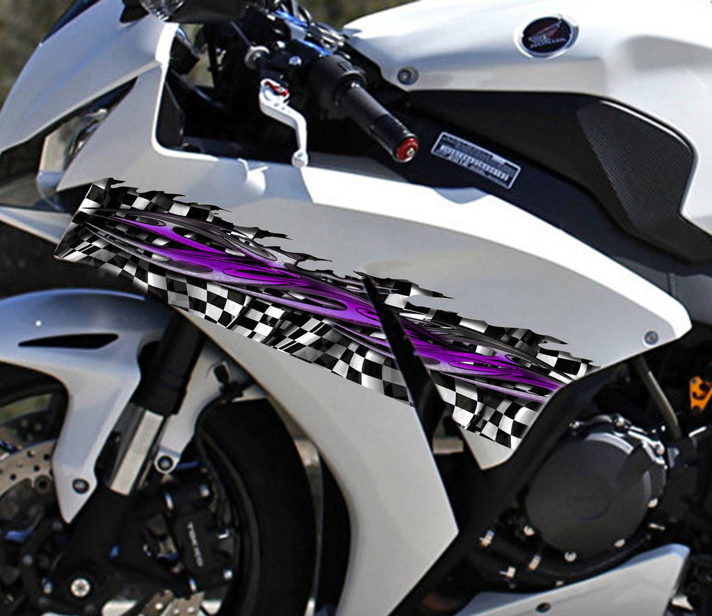 3D Checkered flag Motorcycle decal, Racing flag Racing Bike wrap, Flag Tribal street racing graphic, 3D Bike sticker wrap Ripped Metal