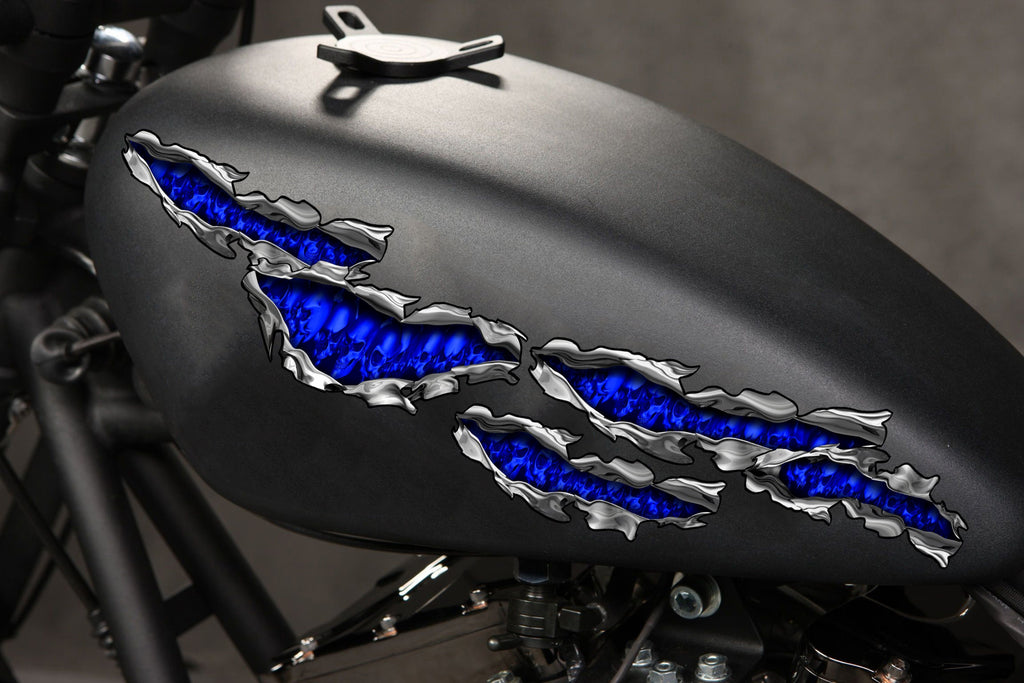 Flag skull Motorcycle Decal, Skulls Crotch Rocket Wrap, 3D Skulls Chopper Graphics, Ripped Metal Full Color Skulls Motorcycle Sticker