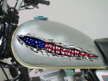 Load image into Gallery viewer, US Flag bike vinyl side wrap, American flag bike vinyl decal, USA Flag crotch rocket vinyl graphics, Ripped Metal full color chopper design
