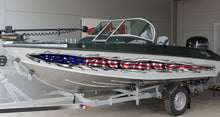 Load image into Gallery viewer, US Flag ripped metal car vinyl decal, US Pride speed boat vinyl graphic, Watercraft Wrap, American flag cigar boat wrap, Yacht 3D sticker